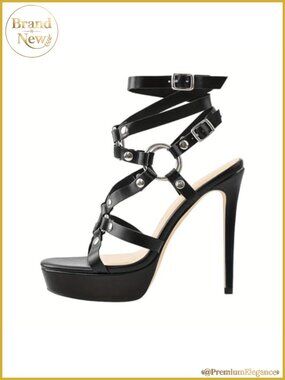 Sexy Black Punk High Heels Open Toe Buckle Platform Ankle Strap Stiletto